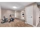This finished basement has neutral paint and carpet, recessed lighting, and exercise equipment at 1150 Fremont Dr, Larkspur, CO 80118