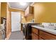 Laundry Room features a utility sink, washer, dryer, and exterior access at 1150 Fremont Dr, Larkspur, CO 80118