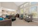 Spacious living room open to the kitchen and dining room, with large windows and plenty of seating at 1774 Spring Water Pl, Highlands Ranch, CO 80129
