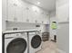 Clean laundry room with white cabinets, counter space, and modern washer and dryer units at 3052 S Gilpin St, Denver, CO 80210
