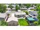 Aerial view showcases neighborhood homes with a covered parking area and backyard patio space at 1741 W 55Th Pl, Denver, CO 80221