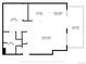 Floorplan showing layout of rooms including kitchen, dining, living, bath and balcony at 1438 Little Raven St # 201, Denver, CO 80202