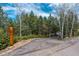 View of the paved driveway leading to the wooded property with street number marker at 9590 S Warhawk Rd, Conifer, CO 80433