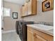 Laundry room with washer, dryer, sink, storage cabinet and neutral color at 100 S University Blvd # 4, Denver, CO 80209
