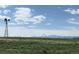 View of the yard and surrounding landscape, featuring a windmill and snow-capped mountains in the distance at 18553 County Road 5, Berthoud, CO 80513