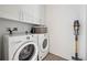 Functional laundry room complete with washer, dryer, and ample storage cabinets at 155 Steele St # 418, Denver, CO 80206