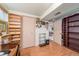 Basement area with laminate floors, shelving, and convenient closet storage space at 1008 Yeager Dr, Longmont, CO 80501