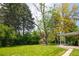 Lush backyard with large trees and a covered patio at 1757 S Van Dyke Way, Lakewood, CO 80228
