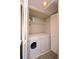 Convenient laundry room with washer and dryer units, shelving, and great lighting at 1785 Morrison Ct, Superior, CO 80027