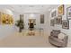 Modern office space with glass desk, contemporary lighting, and unique wall art at 318 Adams St, Denver, CO 80206