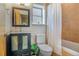 Bright bathroom featuring a modern vanity, sleek mirror, and a shower with a white shower curtain at 1632 N Gilpin St, Denver, CO 80218