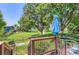 Backyard view from deck featuring a large yard, mature trees, and landscaping at 1201 Trout Creek Cir, Longmont, CO 80504
