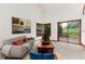 Bright and open living room with sliding glass doors and neutral color scheme at 4 Oakmont Ln, Littleton, CO 80127