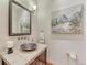 Modern bathroom features a vessel sink, updated fixtures, stylish lighting, and decorative wall art at 2597 Oak Vista Ct, Castle Rock, CO 80104