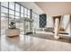 The lobby features floor-to-ceiling windows, elegant seating, and contemporary design elements at 4200 W 17Th Ave # 508, Denver, CO 80204