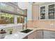 Close-up of the kitchen sink with a view of the landscaped exterior through the window at 2552 E Alameda Ave # 74, Denver, CO 80209
