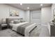 Elegant staged bedroom with neutral colors, modern art, and plush bedding, designed for relaxation and rest at 1102 Buffalo Ridge Rd, Castle Pines, CO 80108