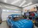 Organized garage with ample storage shelves and a classic blue car at 21901 E 42Nd Place, Aurora, CO 80019