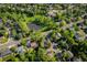 Stunning aerial view of the neighborhood displaying lush greenery and a serene pond at 7150 S Curtice St, Littleton, CO 80120