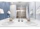 Modern bathroom features double sinks, shower, and stylish fixtures creating a spa-like experience at 1694 Castle Vista Way, Castle Rock, CO 80104