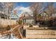 Backyard featuring raised garden beds and lush landscaping with a fence surrounding the perimeter at 136 W Maple Ave, Denver, CO 80223