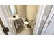 Convenient powder room featuring modern fixtures and a pedestal sink at 2303 Peregrine Dr, Brighton, CO 80601