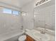 Traditional bathroom featuring a white vanity, shower, and toilet at 16212 Blueleaf Pl, Parker, CO 80134