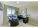 Dedicated home office with a large window overlooking a scenic view and dark wood furniture at 5439 Innisbrook Loop, Elizabeth, CO 80107