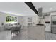 Modern kitchen with stainless steel appliances open to the bright and airy living room at 251 Norse St, Golden, CO 80401