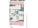 Detailed floor plan of the first level showcasing the layout of the kitchen, living and dining areas, and bedrooms at 2535 S Julian St, Denver, CO 80219