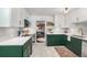 Open concept kitchen featuring two-tone cabinetry, stainless appliances, and tile flooring at 2535 S Julian St, Denver, CO 80219