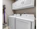 Laundry room with white cabinets and modern washer and dryer at 5789 Echo Park Cir, Castle Rock, CO 80104