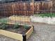 Wood-framed raised garden beds, with supports, in a well maintained backyard at 1744 S Leyden St, Denver, CO 80224