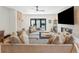 Cozy living room with comfortable sectional sofa, fireplace, and open layout perfect for relaxation at 2702 Lowell Blvd, Denver, CO 80211