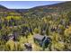 Aerial view of a home in the forest; mountain with fall colors in the background at 32252 Steven Way, Conifer, CO 80433