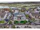 Overhead view of a home with manicured landscaping, a fenced yard, and nearby community residences at 3242 Waterfront Dr, Monument, CO 80132