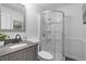 Clean bathroom with updated vanity, toilet, and shower at 14059 W 5Th Ave, Golden, CO 80401