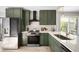 Modern kitchen featuring stylish green cabinets, stainless steel appliances, and quartz countertops at 8080 E Dartmouth Ave # 26, Denver, CO 80231