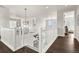 This open loft area overlooks the entry way and includes three pendant lights and access to the bedrooms at 174 Rockingham Cir, Castle Pines, CO 80108
