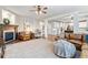 Cozy living room features a fireplace, hardwood floors, and plush seating for a relaxing atmosphere at 3075 Greensborough Dr, Highlands Ranch, CO 80129