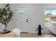 Bright entryway featuring a stylish front door, modern decor, and an inviting view into the living area at 2542 S Winona Ct, Denver, CO 80219