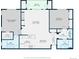 Detailed floor plan featuring a primary bedroom, living room, kitchen, dining area, and balcony at 14353 E 1St Dr # 302, Aurora, CO 80011