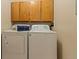 Laundry room featuring front loading washer and dryer with upper cabinets above at 6011 Yarrow St # C, Arvada, CO 80004