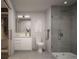 Bright bathroom featuring sleek vanity, glass shower, and neutral tones at 525 18Th St # 1104, Denver, CO 80202