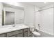 Bathroom with single vanity, toilet and bathtub at 13432 Wabash St, Thornton, CO 80602