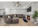 Cozy living room with a fireplace, ceiling fan, and comfortable seating perfect for relaxing at 5108 N Quatar St, Aurora, CO 80019