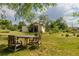 Backyard with well maintained lawn, shade trees and outdoor seating area. Perfect for outdoor entertaining at 8836 Marathon Rd, Longmont, CO 80503