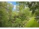 Lush wooded backyard features mature trees, a small creek, and an expanse of manicured lawn at 761 Carr St, Lakewood, CO 80214