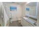 Bright bathroom features a modern vanity with an illuminated mirror and stylish decor at 2550 Lawrence St # 106, Denver, CO 80205