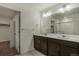 Bathroom featuring double sink vanity, modern fixtures, and ample storage at 8388 E 132Nd Pl, Thornton, CO 80602